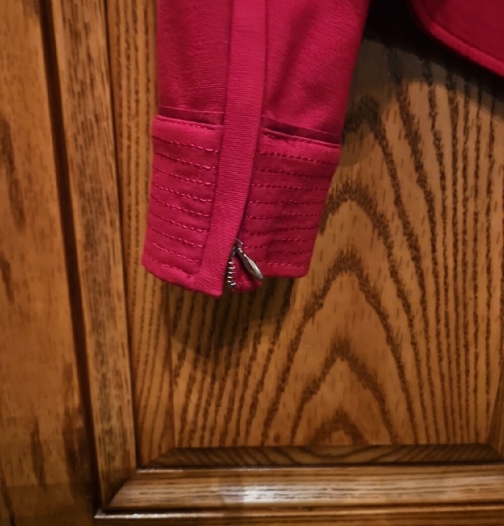 Sz 14 Raspberry Red Ruffled Open-Front Jacket - Picture 6 of 6
